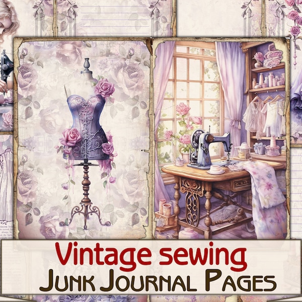 Vintage Sewing Junk Journal Pages picture collage,Digital Sheet Download