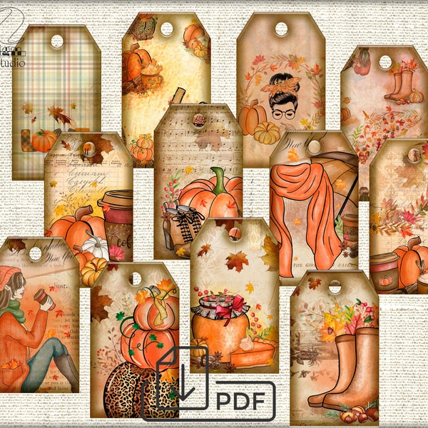Cozy Autumn Tags Printable,digital collage bookmarks,Junk Journal Ephemera
