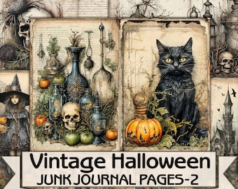 Vintage Halloween Junk Journal Pages-2,Gothic picture collage,Digital Sheet Download