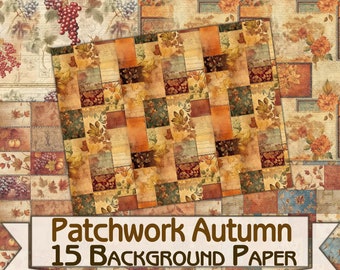 Vintage Background Paper Patchwork Autumn Printable 15 Pages