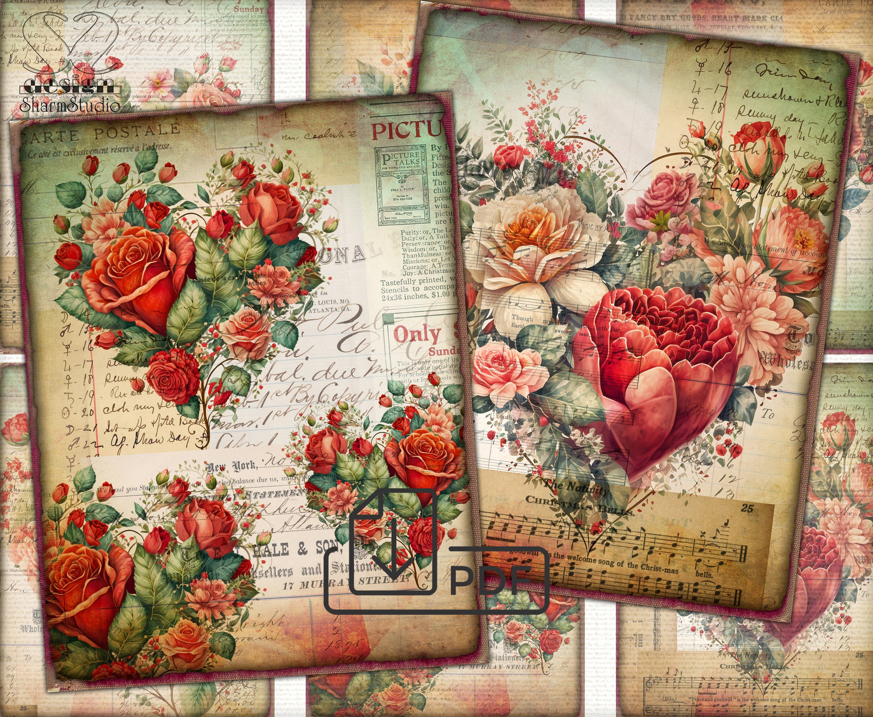 Vintage Valentine Cards, Printable Collage Sheet Valentines Vintage  Ephemera Digital Collage Sheet Digital Download 2811 