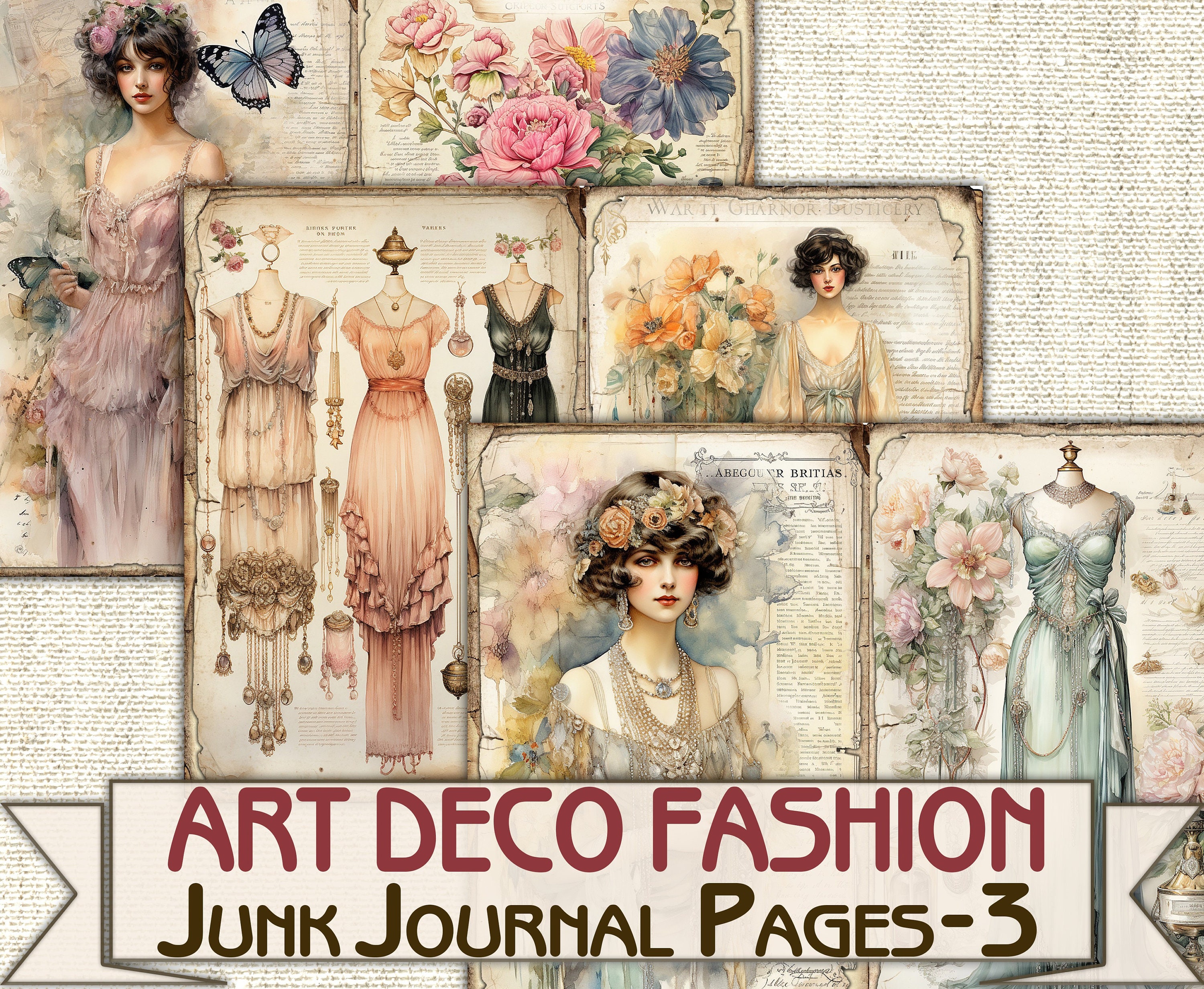 Art Deco Fashion Lady Junk Journal Kit Part 3, Collage Sheets ...