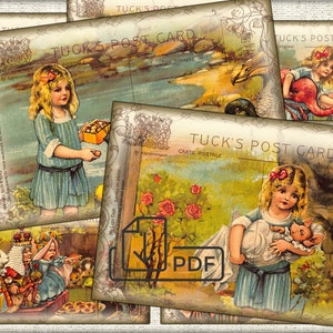 Cartão postal de ilustração digital vintage de Alice no país das maravilhas para impressão Junk Journal Ephemera Tags