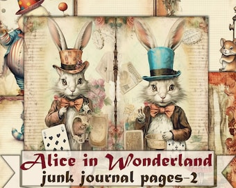 Alice Wonderland junk journal pages,Alice art picture collage-2,Digital Sheet Download