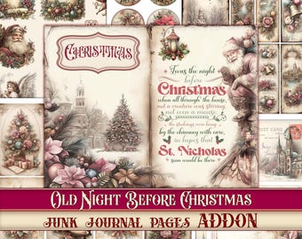 Old Victorian Christmas Junk Journal Pages,Printable Collage Paper The Night Before Christmas ADDON