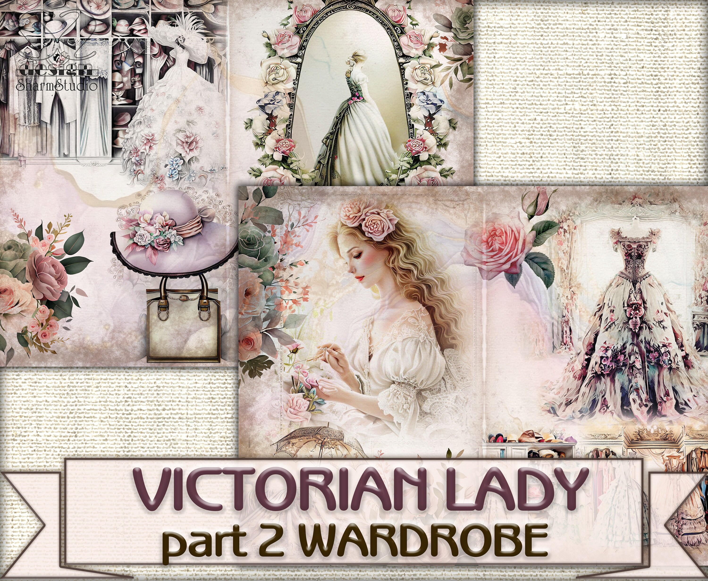 Vintage Beauty Victorian Lady Junk Journal Kit Part 2 WARDROBE, Collage ...