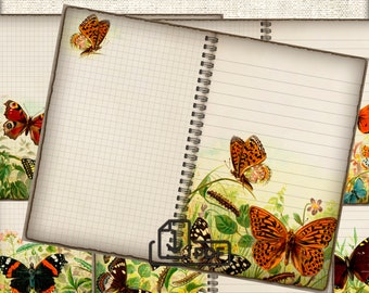 Vintage Floral Butterflies Junk Journal picture collage, Digital Collage Sheet Download