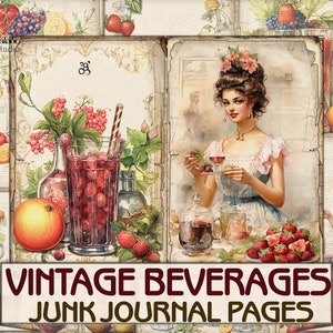 Vintage cooking junk journal,Beverages drink cookbook Pages recipe Collage printables