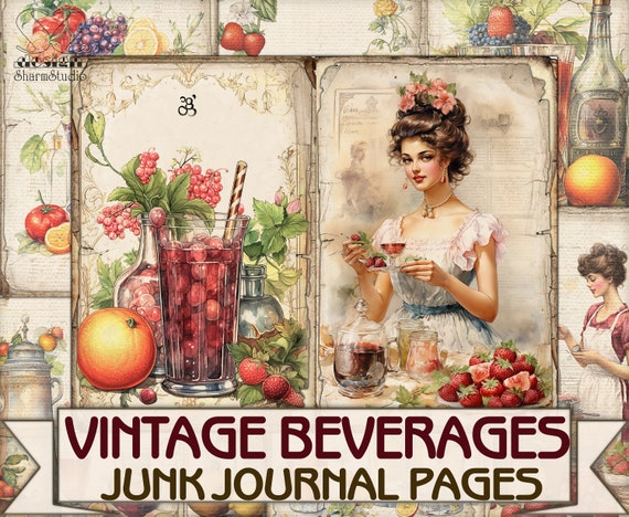 ビンテージ料理ジャンクジャーナル、飲料ドリンク料理本ページレシピ