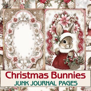Christmas bunnies Junk Journal Kit,Printable Collage Pages