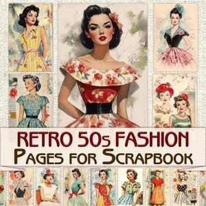 Pages de mode rétro des années 50 pour scrapbooking et Junk Journal, téléchargement numérique éphémères vintage