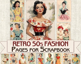Retro 50s fashion Pages for Scrapbook and Junk Journal, vintage ephemera Digital download