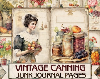 Vintage cooking junk journal,canning cookbook Pages recipe Collage printables