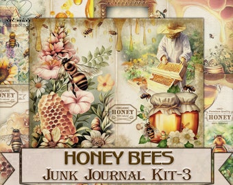 Vintage Honey Bees Junk Journal Kit-3,Collage Sheets printables