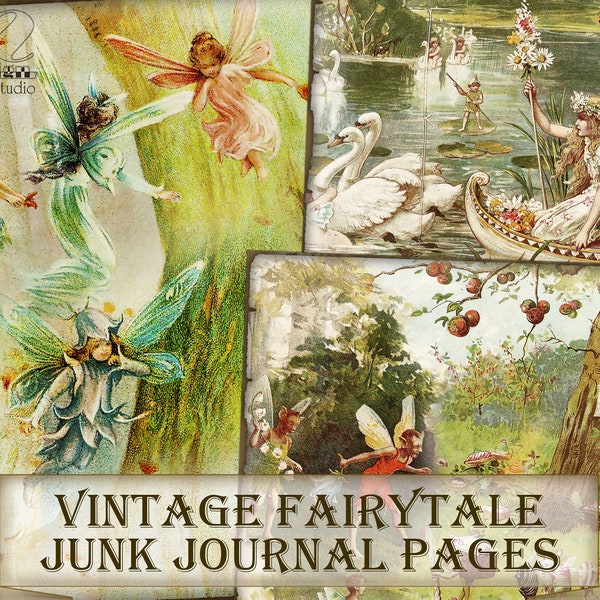 Vintage Fairy Tale Junk Journal page,picture collage,fairy digital kit printables