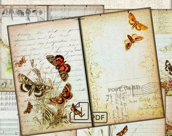 Vintage Floral Butterflies Junk Journal picture collage,Digital Collage Sheet Download