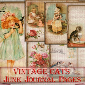 Vintage cats Junk Journal Kit,Printable Collage Pages