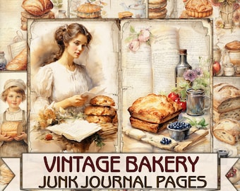 Diario basura de cocina vintage, libro de cocina de panadería Receta de páginas Collage imprimibles