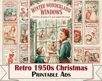 Retro 1950s Christmas Ads Bundle, Vintage Advertising Collage Sheets, Mid-Century Holiday Paper Supplies