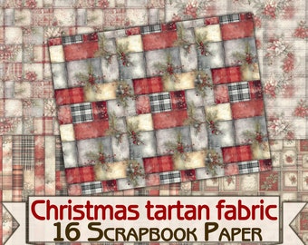 Christmas tartan fabric Background, scrapbook paper Pack-5 Printable 16 Pages