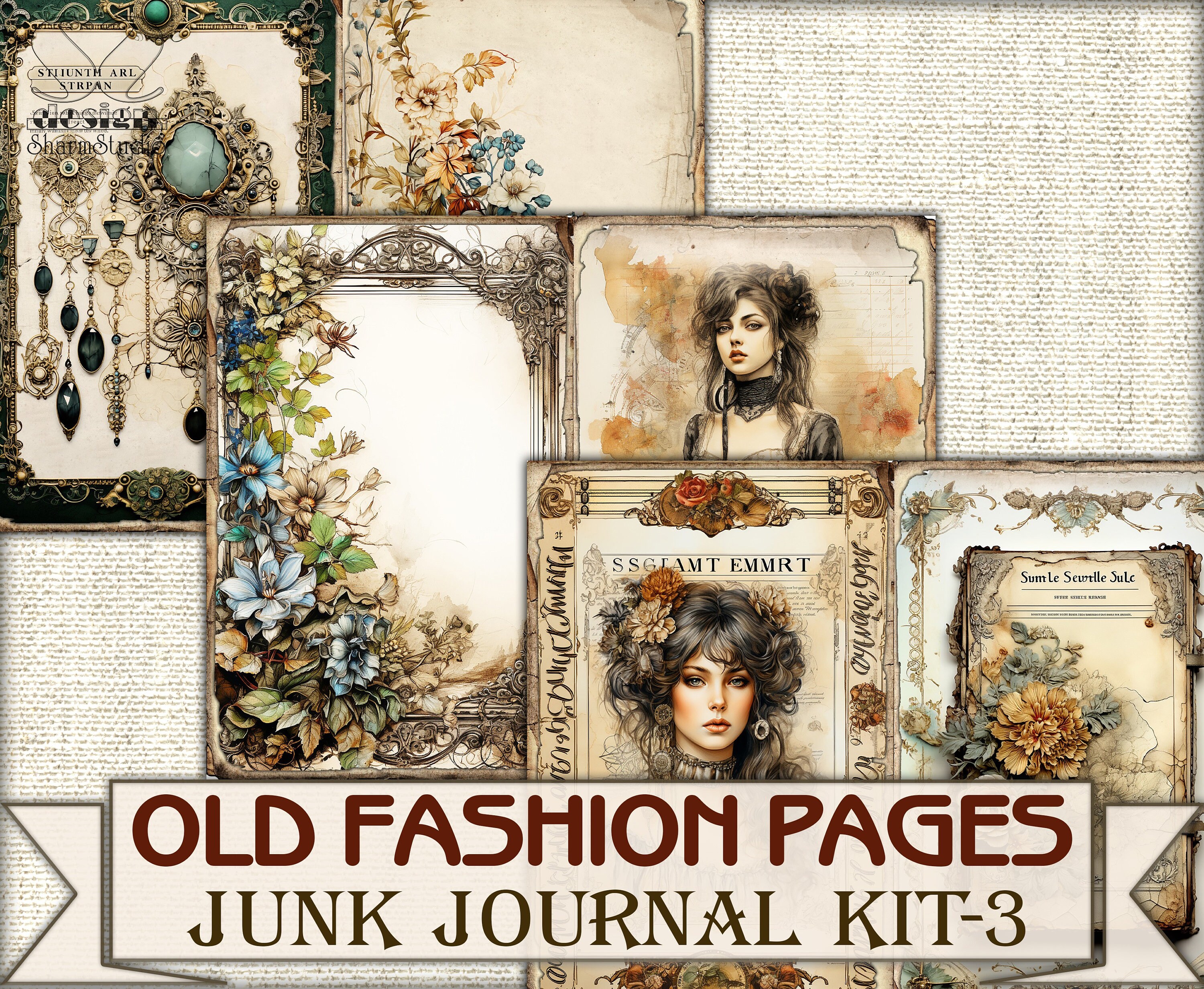 Old Fashion Victorian Lady Junk Journal Kit Part 3, Collage Sheets ...