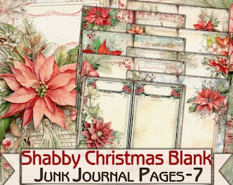 Vintage Shabby Christmas Blank Junk Journal Kit,poinsettia Printable Collage Pages-7