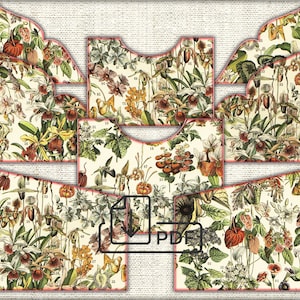 Vintage Botanical Flowers ephemera digital Journal Pockets para impressão, designs de bolso de papel