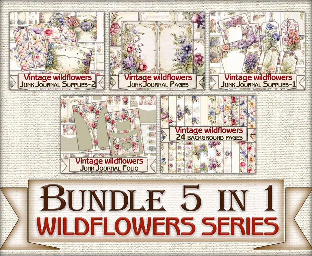 Vintage Wildflowers Junk Journal Pages Series,botanical Picture Collage ...