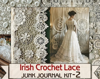 Vintage Irish Crochet Lace Junk Journal kit,Home crafts picture collage pages-2