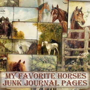 My favorite horses,Vintage ephemera collage,junk journal Pages printable