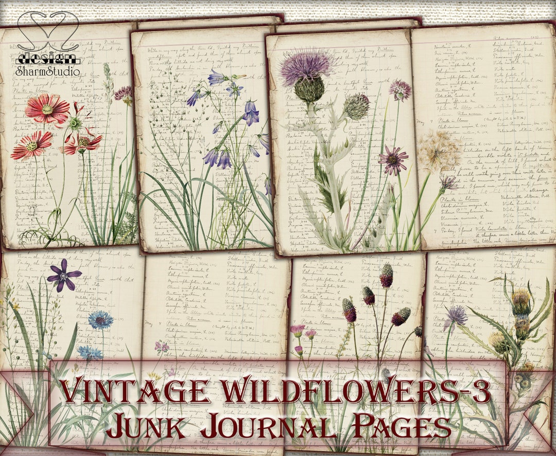 Digital Dandelion Journaling Pages, Vintage Junk Journal