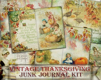 Vintage Thanksgiving fall Junk Journal Collage Pages,digital Autumn set
