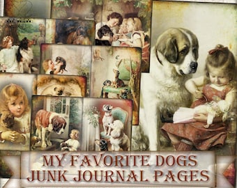 My favorite dogs,Vintage ephemera collage,junk journal Pages printable