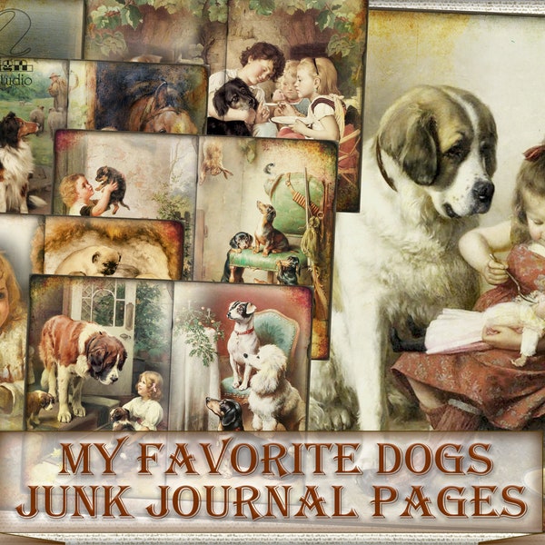 My favorite dogs,Vintage ephemera collage,junk journal Pages printable