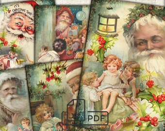 Vintage Christmas Digital picture collage printable cards Atc ACEO