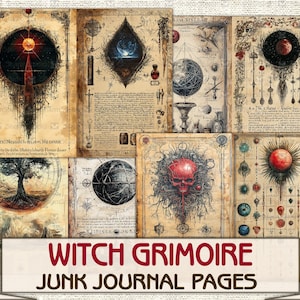 Vintage Witch Grimoire junk journal Pages printable,Mystic Witch, Wiccan Spell Book Download image 5
