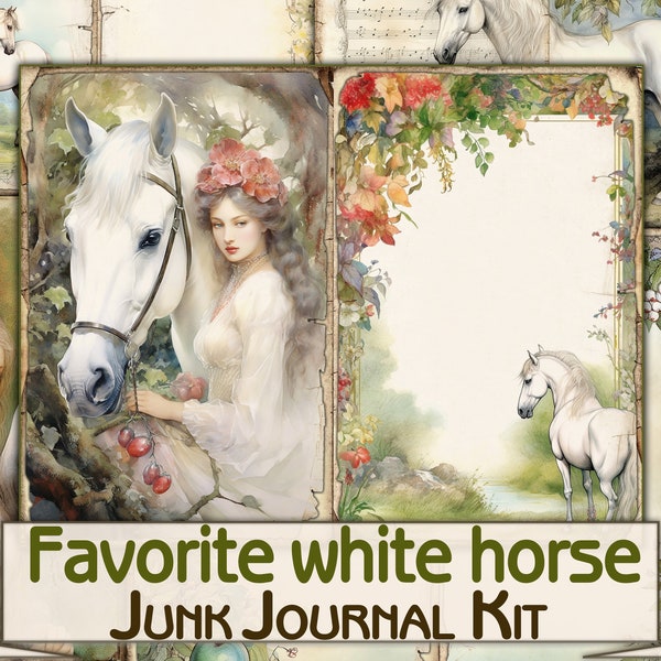 Favorite white horse Collage Digital picture printables  junk journal Pages