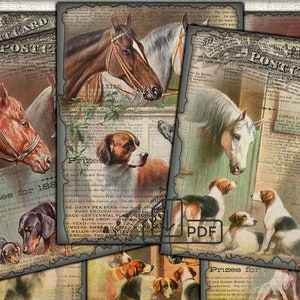 Vintage Pferde Digital Atc ACEO, Ephemera Papier, Bild druckbar