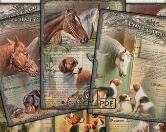 Vintage horses Digital Atc ACEO,Ephemera paper,picture printable