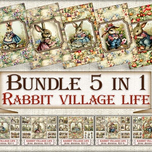Vintage Bunny Collage Junk Journal Kit Bundle printable Rabbit village life