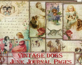 Vintage dogs Junk Journal Kit,Printable Collage Pages