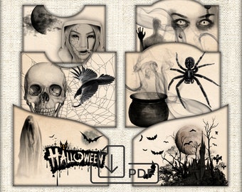 Halloween Journal Pockets Printable,junk journal pocket designs