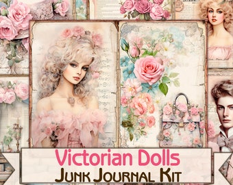 Victorian Dolls Junk Journal Kit,Vintage Collage Sheets printables