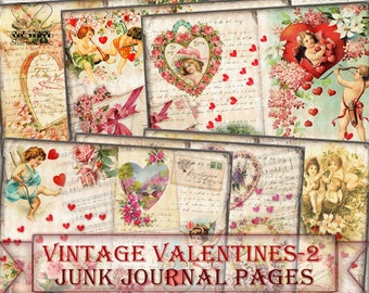 Vintage Valentines Junk Journal Kit,Printable Digital Collage Pages