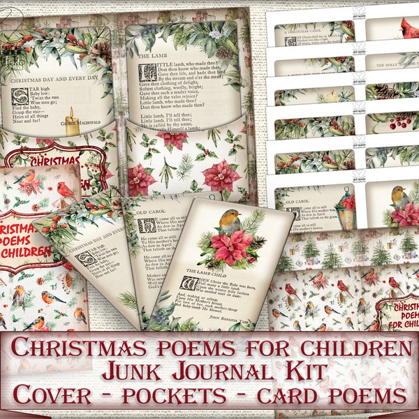 Vintage Christmas Poems Junk Journal Kit,Printable Collage Pages Christmas poems for children 1923