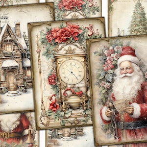 Victoriaanse kerstfotocollage afdrukbare kaarten atc, kerstmis decoupage digitale papers set-4