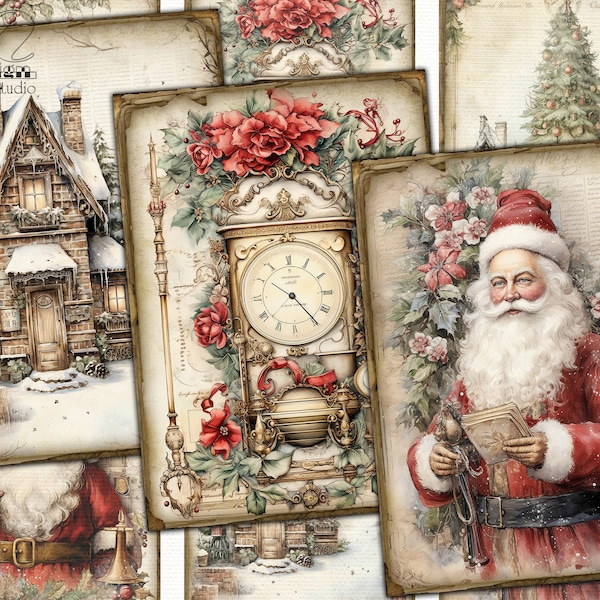 Victorian Christmas picture collage printable cards atc,xmas decoupage digital papers set-4