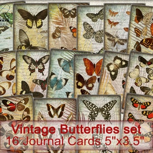 Grunge Vintage Schmetterlingskarten set, Digital Collage Sheet Schmetterling, Junk Journal Ephemera