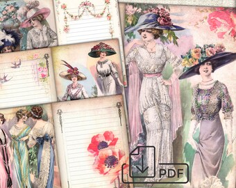 Junk Journal afdrukbare collagepagina's Vintage mode dames jaren 1910