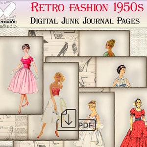 vintage Junk Journal Pages kit illustration numérique de mode, impressions dart de mode rétro des années 1950 image 2